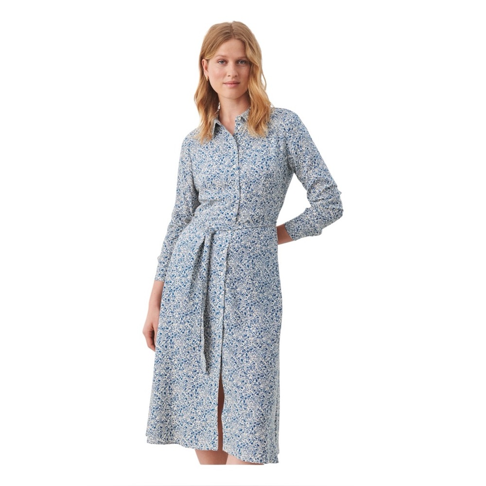 Part Two Shelby Blue Opal Mini Floral Print Tie Belt Shirt Dress